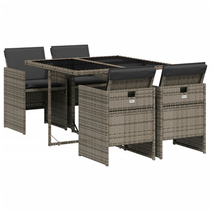 Set da Pranzo da Giardino 5 pz con Cuscini in Polyrattan Grigio - homemem39