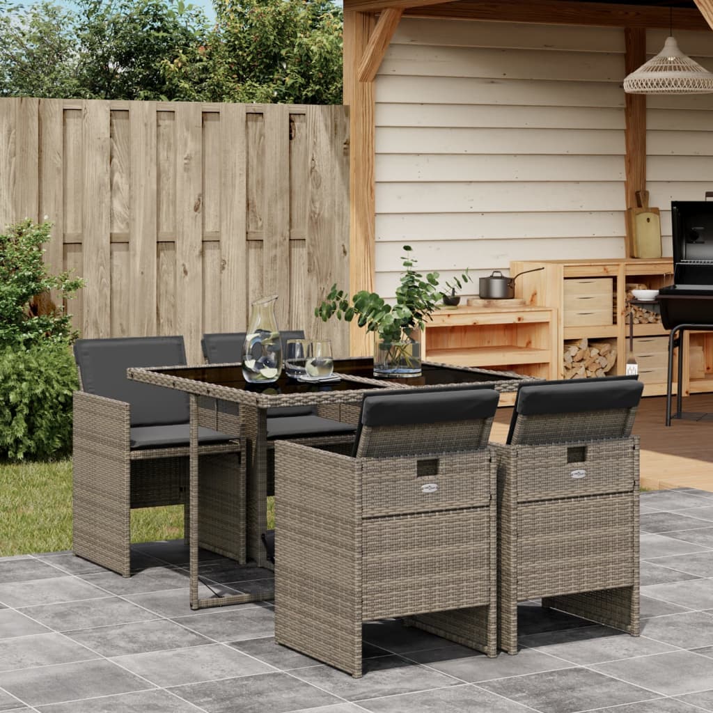 Set da Pranzo da Giardino 5 pz con Cuscini in Polyrattan Grigio - homemem39