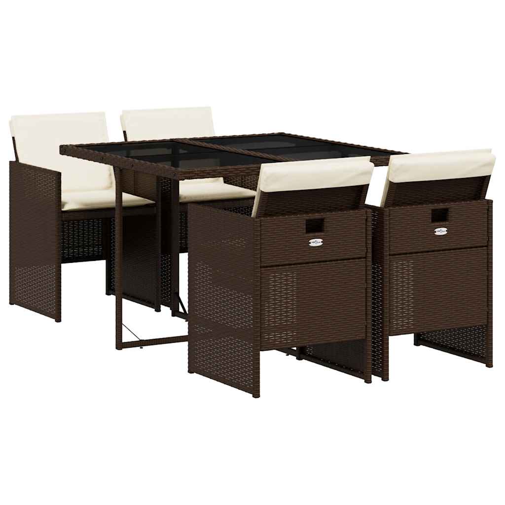 Set da Pranzo da Giardino 5pz con Cuscini in Polyrattan Marrone | homemem39