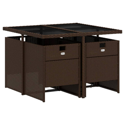 Set da Pranzo da Giardino 5pz con Cuscini in Polyrattan Marrone - homemem39