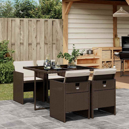 Set da Pranzo da Giardino 5pz con Cuscini in Polyrattan Marrone | homemem39