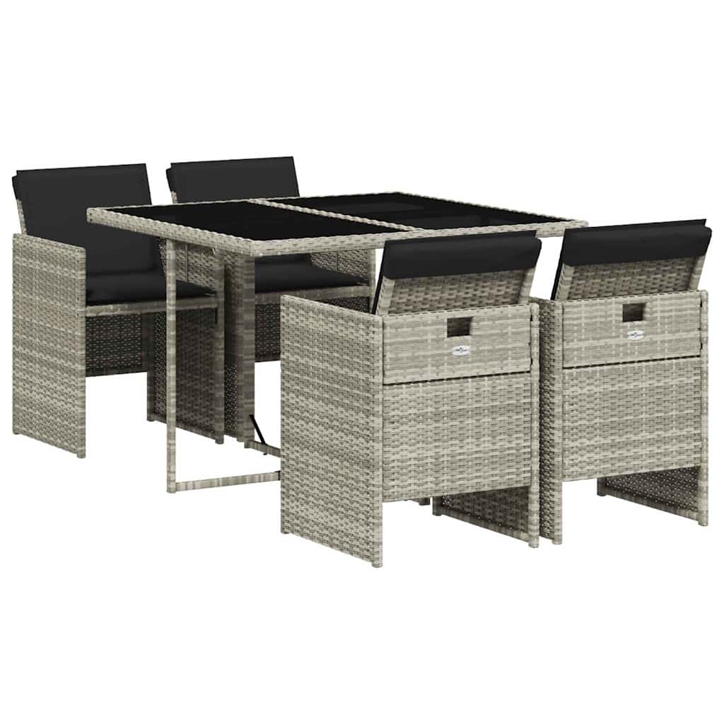 Set Pranzo da Giardino 5pz con Cuscini Grigio Chiaro Polyrattan | homemem39