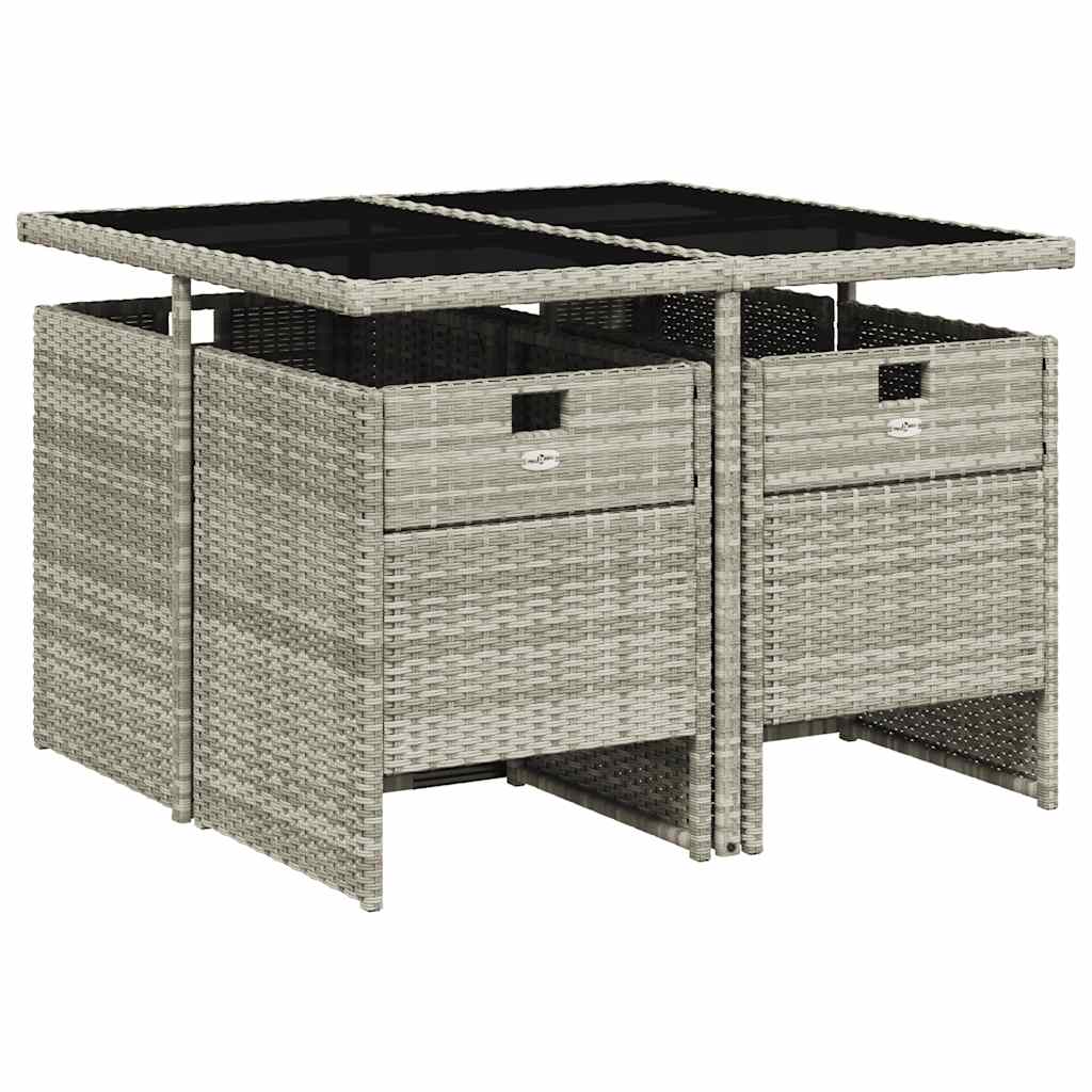 Set Pranzo da Giardino 5pz con Cuscini Grigio Chiaro Polyrattan | homemem39