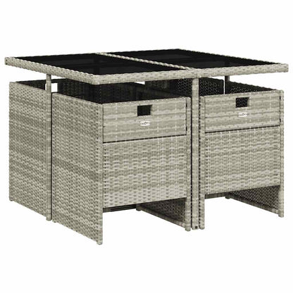 Set Pranzo da Giardino 5pz con Cuscini Grigio Chiaro Polyrattan | homemem39