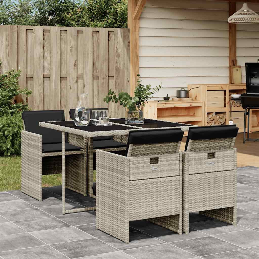 Set Pranzo da Giardino 5pz con Cuscini Grigio Chiaro Polyrattan | homemem39