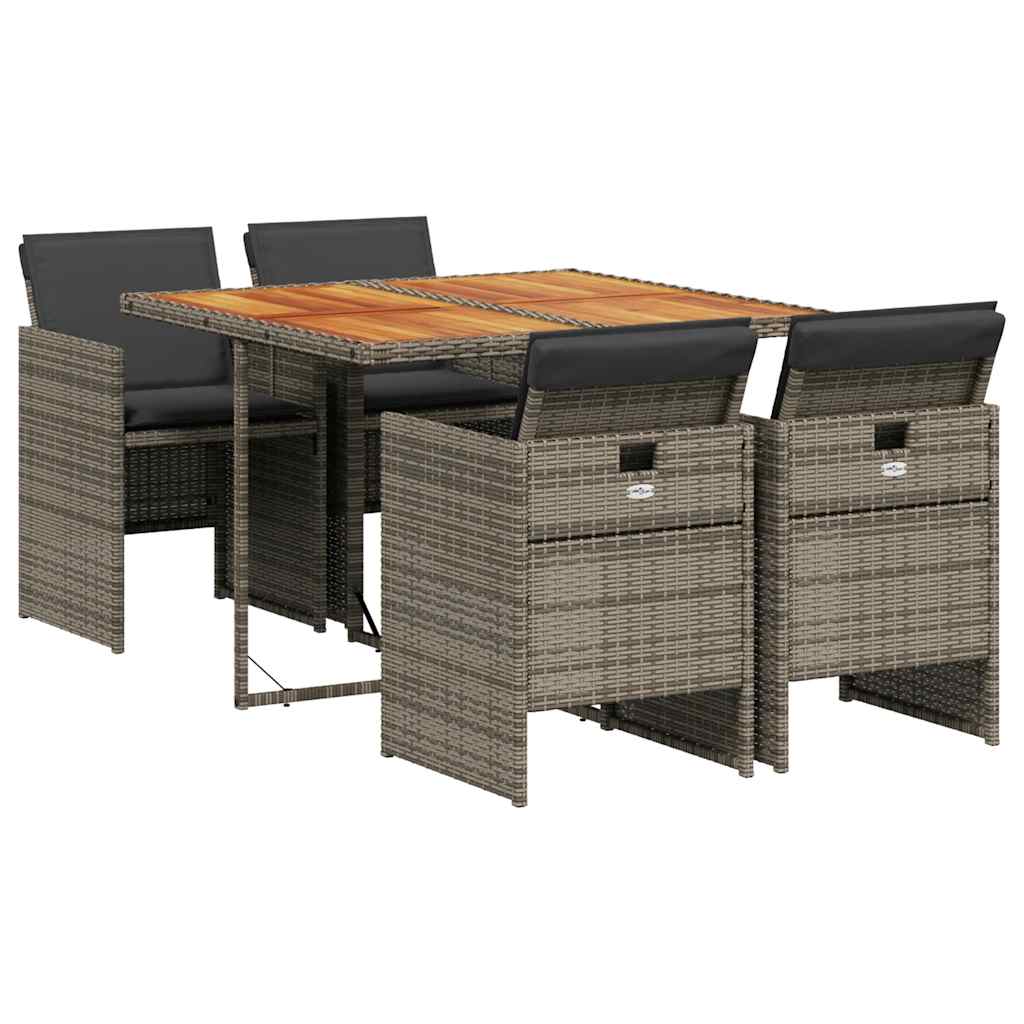 Set da Pranzo da Giardino 5 pz con Cuscini in Polyrattan Grigio | homemem39