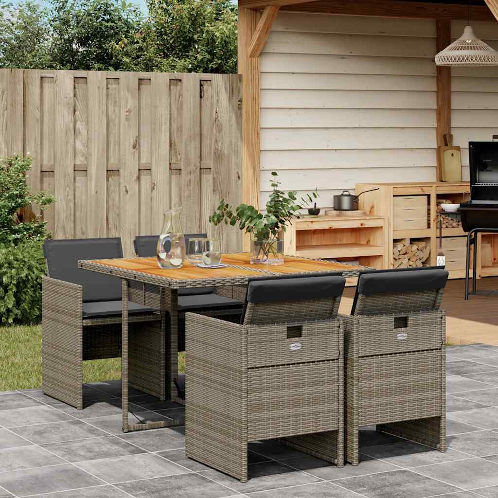 Set da Pranzo da Giardino 5 pz con Cuscini in Polyrattan Grigio | homemem39
