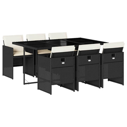 Set da Pranzo da Giardino 7 pz Nero con Cuscini in Polyrattan | homemem39