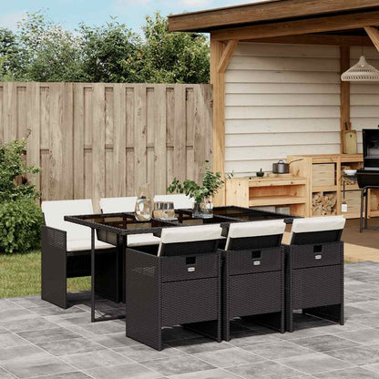 Set da Pranzo da Giardino 7 pz Nero con Cuscini in Polyrattan | homemem39