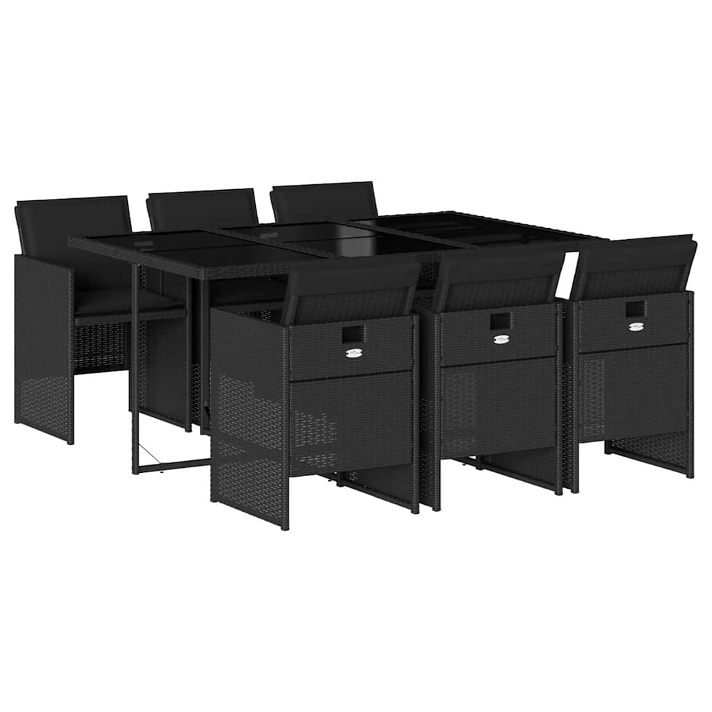 Set da Pranzo da Giardino 7 pz Nero con Cuscini in Polyrattan | homemem39