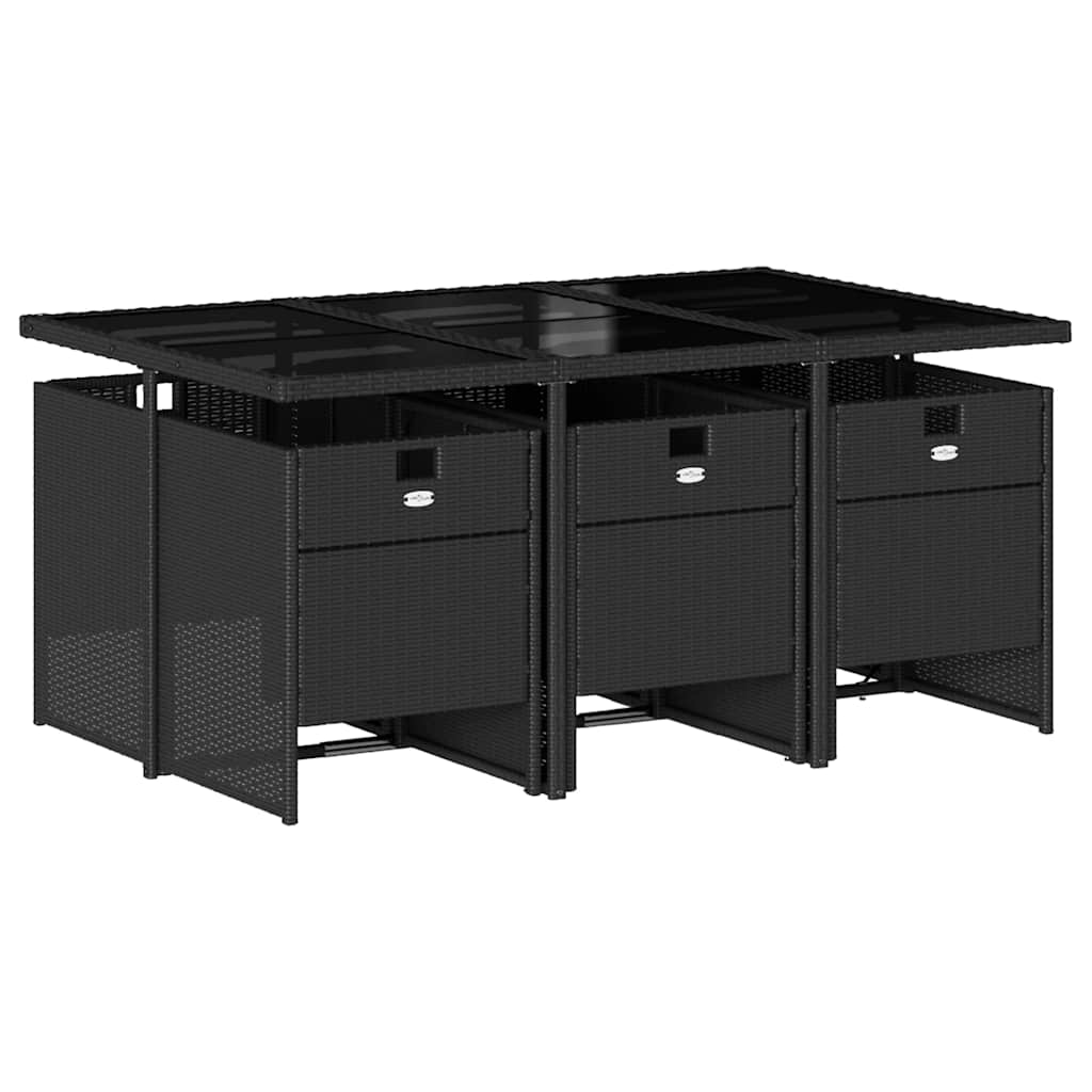 Set da Pranzo da Giardino 7 pz Nero con Cuscini in Polyrattan | homemem39