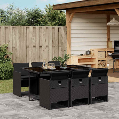 Set da Pranzo da Giardino 7 pz Nero con Cuscini in Polyrattan | homemem39
