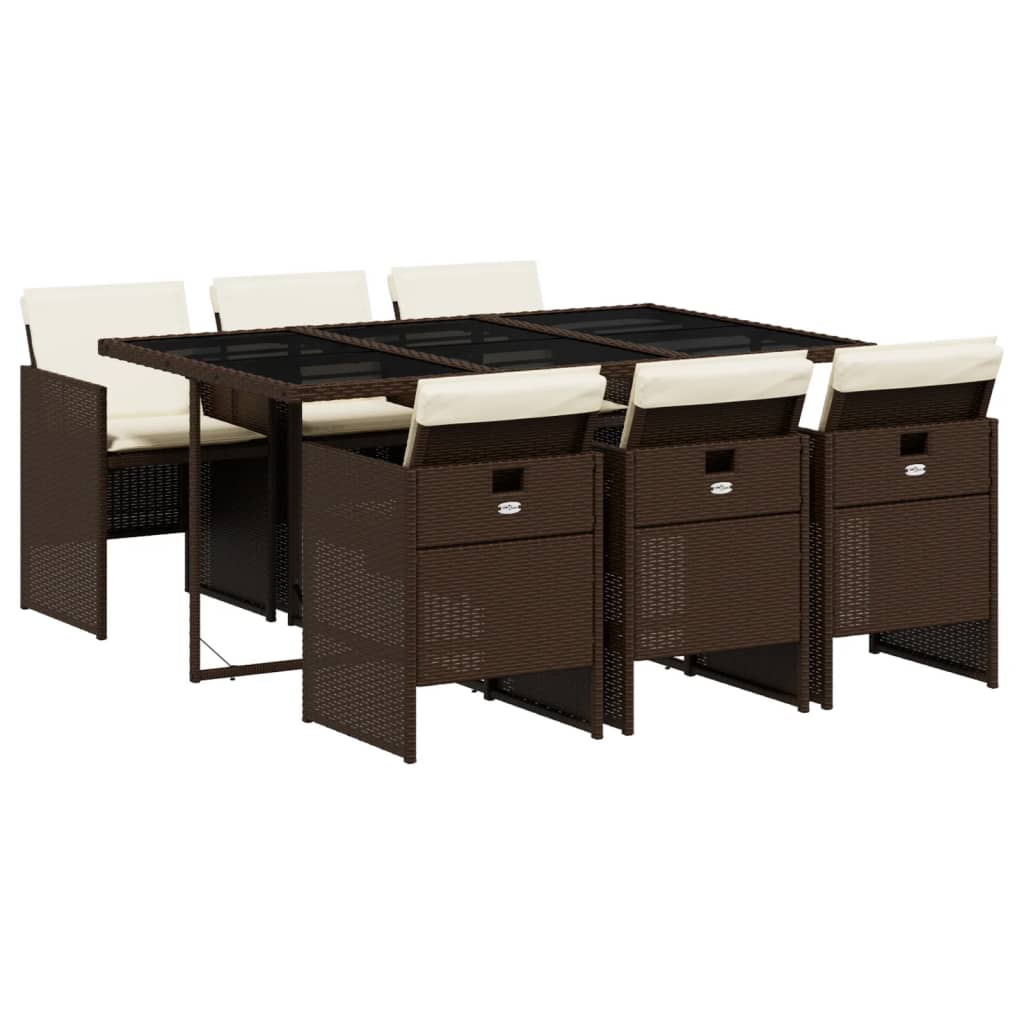 Set da Pranzo da Giardino 7pz con Cuscini in Polyrattan Marrone - homemem39