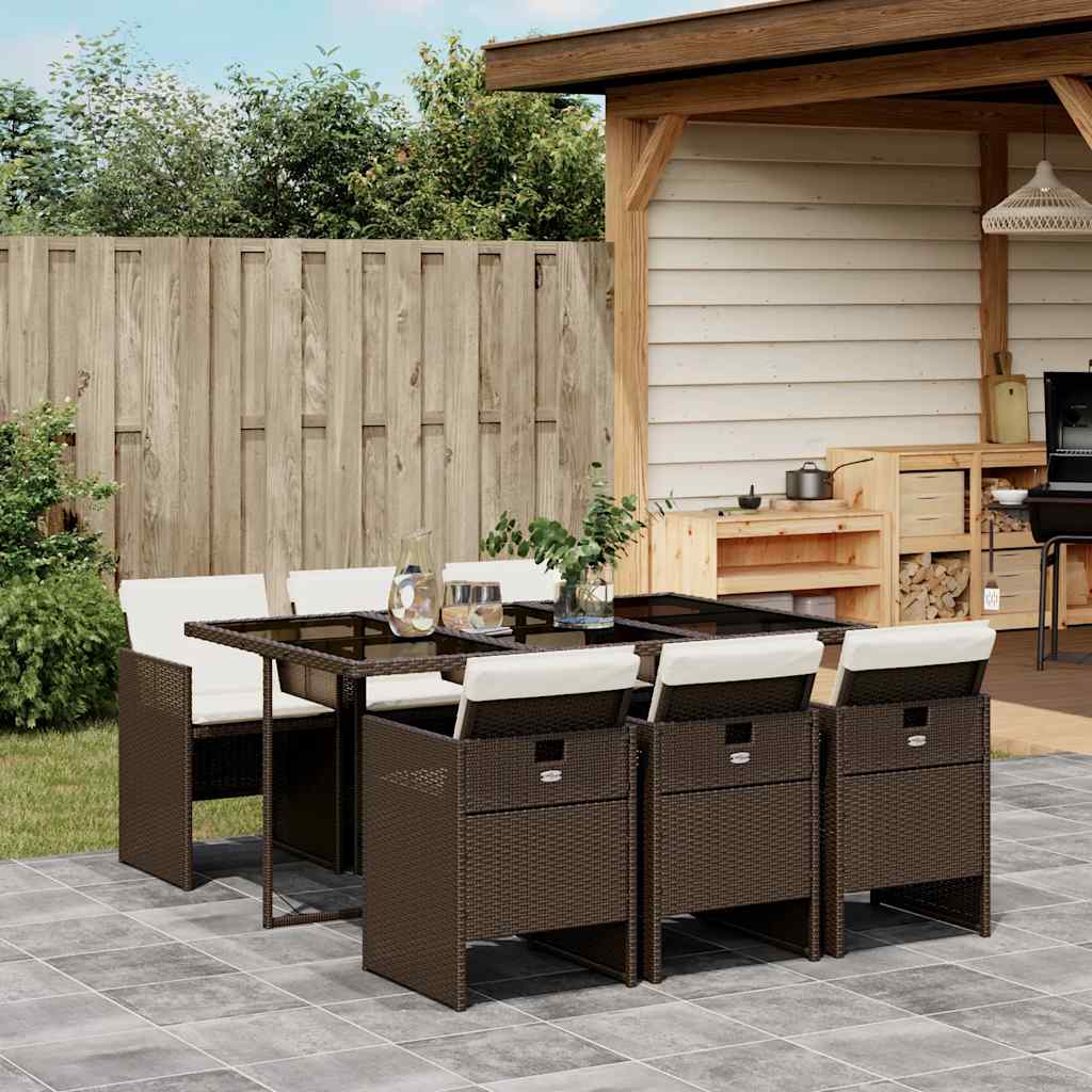 Set da Pranzo da Giardino 7pz con Cuscini in Polyrattan Marrone | homemem39