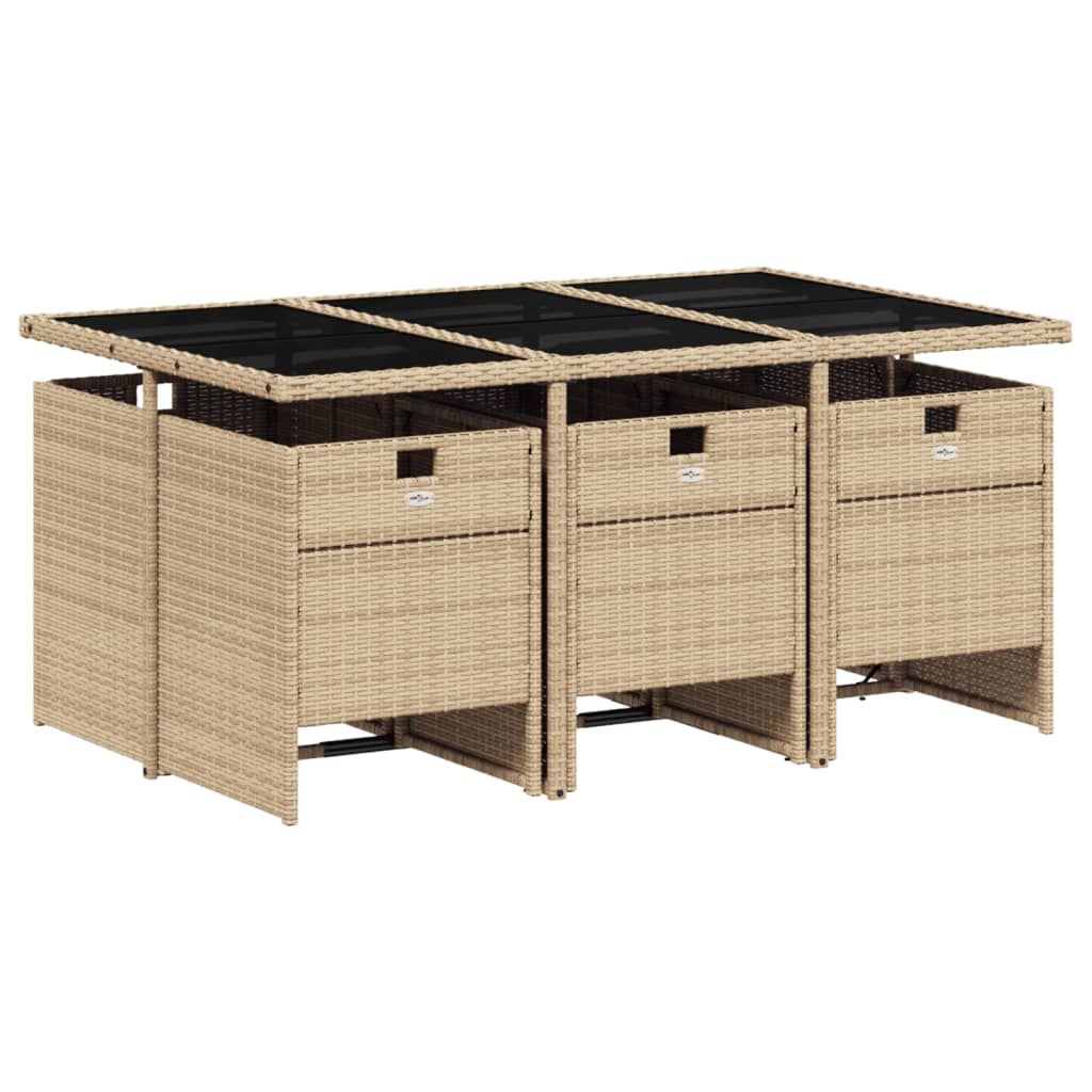 Set da Pranzo da Giardino 7 pz con Cuscini Beige in Polyrattan - homemem39