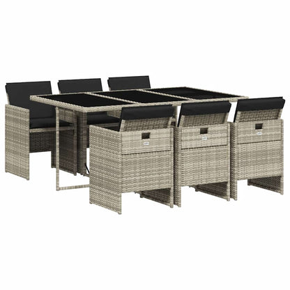 Set da Pranzo da Giardino 7 pz Cuscini Polyrattan Grigio Chiaro | homemem39