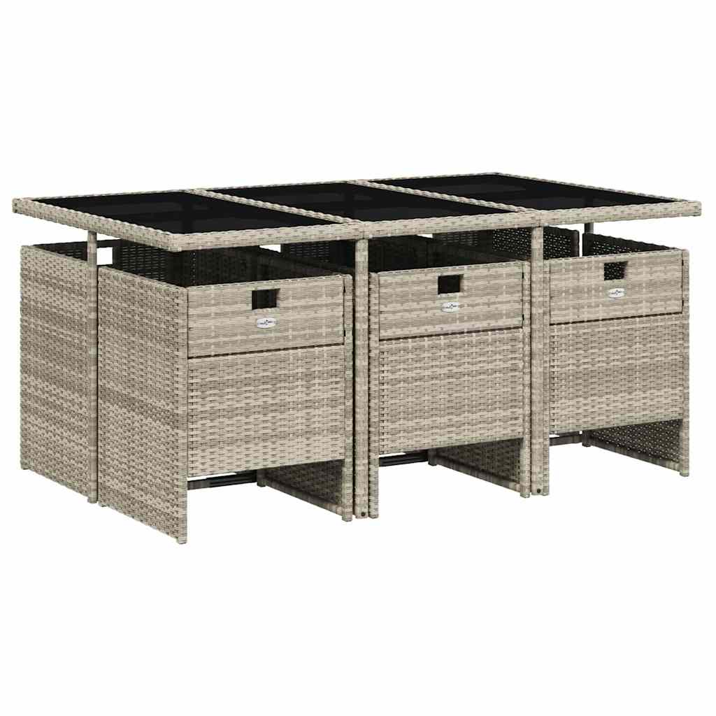 Set da Pranzo da Giardino 7 pz Cuscini Polyrattan Grigio Chiaro | homemem39