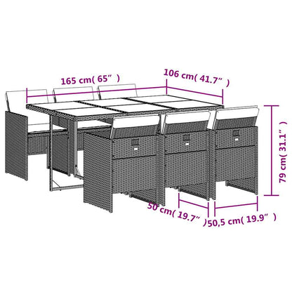 Set da Pranzo da Giardino 7 pz Cuscini Polyrattan Grigio Chiaro | homemem39