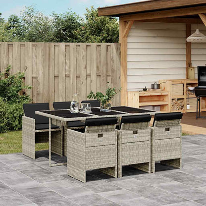 Set da Pranzo da Giardino 7 pz Cuscini Polyrattan Grigio Chiaro | homemem39