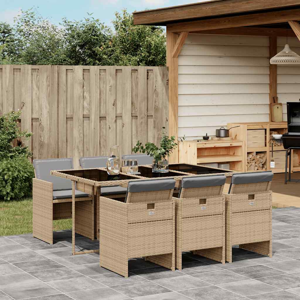 Set Pranzo da Giardino 7 pz con Cuscini Beige Misto Polyrattan | homemem39