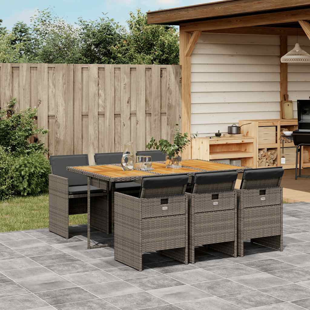 Set da Pranzo da Giardino 7 pz con Cuscini in Polyrattan Grigio | homemem39