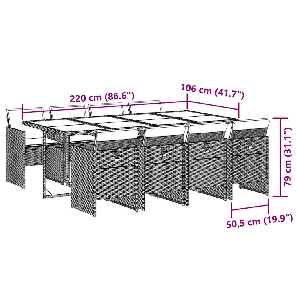 Set da Pranzo da Giardino 9 pz con Cuscini Nero in Polyrattan - homemem39