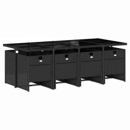 Set da Pranzo da Giardino 9 pz con Cuscini Nero in Polyrattan - homemem39