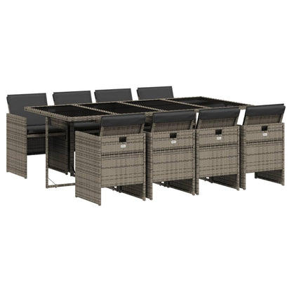 Set da Pranzo da Giardino 9 pz con Cuscini in Polyrattan Grigio - homemem39