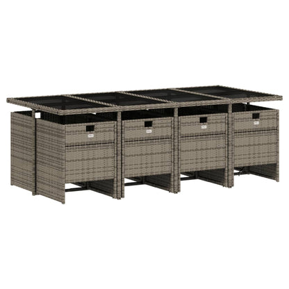 Set da Pranzo da Giardino 9 pz con Cuscini in Polyrattan Grigio - homemem39