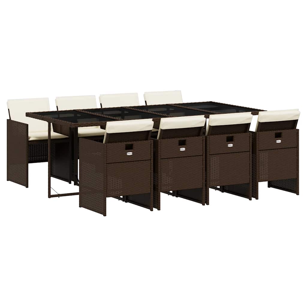 Set da Pranzo da Giardino 9pz con Cuscini Marrone in Polyrattan | homemem39