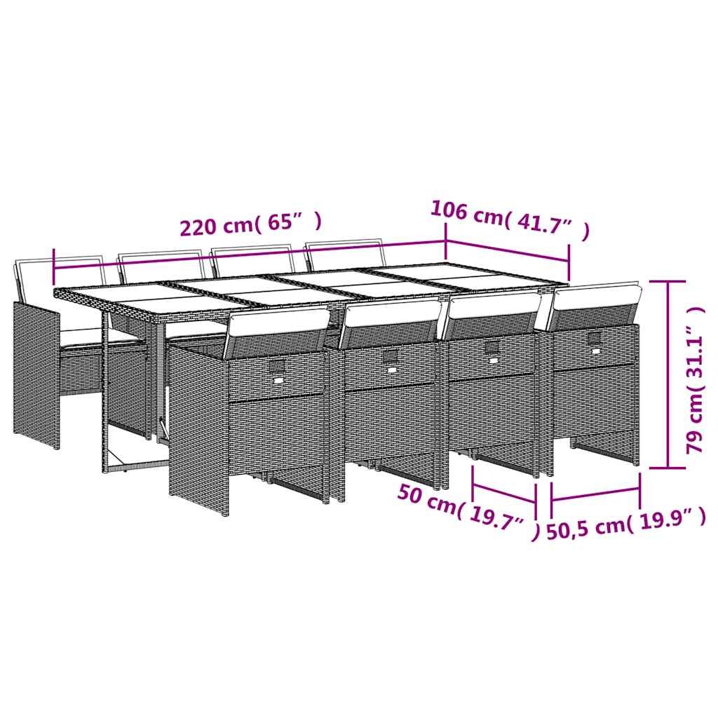 Set da Pranzo da Giardino 9pz con Cuscini Marrone in Polyrattan | homemem39
