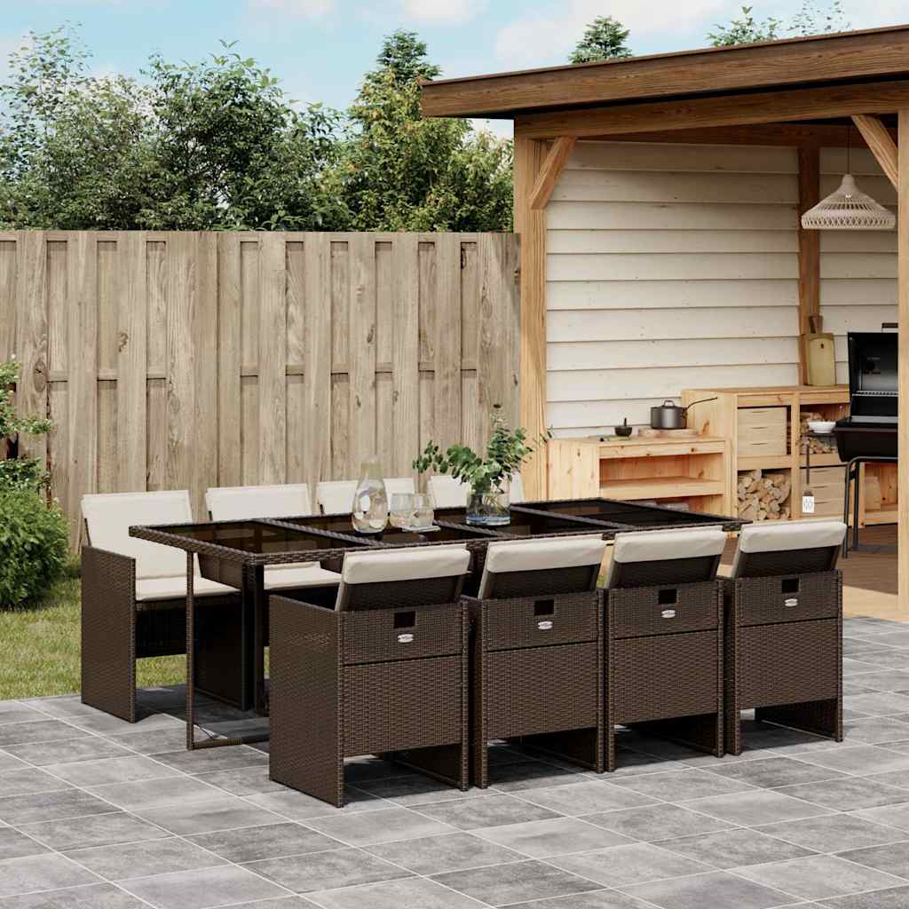 Set da Pranzo da Giardino 9pz con Cuscini Marrone in Polyrattan | homemem39