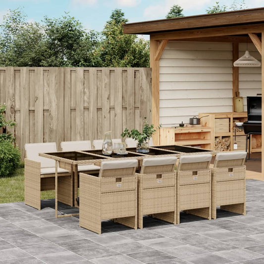 Set da Pranzo da Giardino 9 pz con Cuscini Beige in Polyrattan - homemem39
