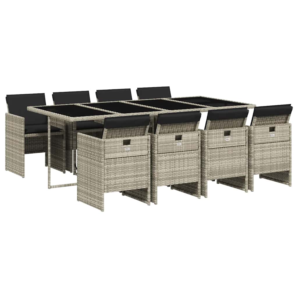 Set Pranzo da Giardino 9pz con Cuscini Grigio Chiaro Polyrattan | homemem39