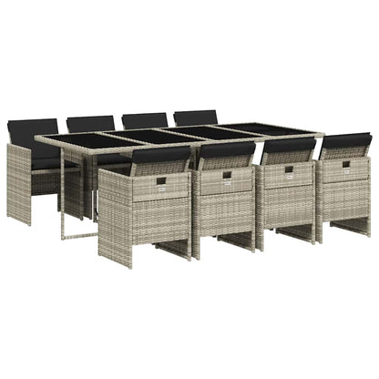 Set Pranzo da Giardino 9pz con Cuscini Grigio Chiaro Polyrattan | homemem39