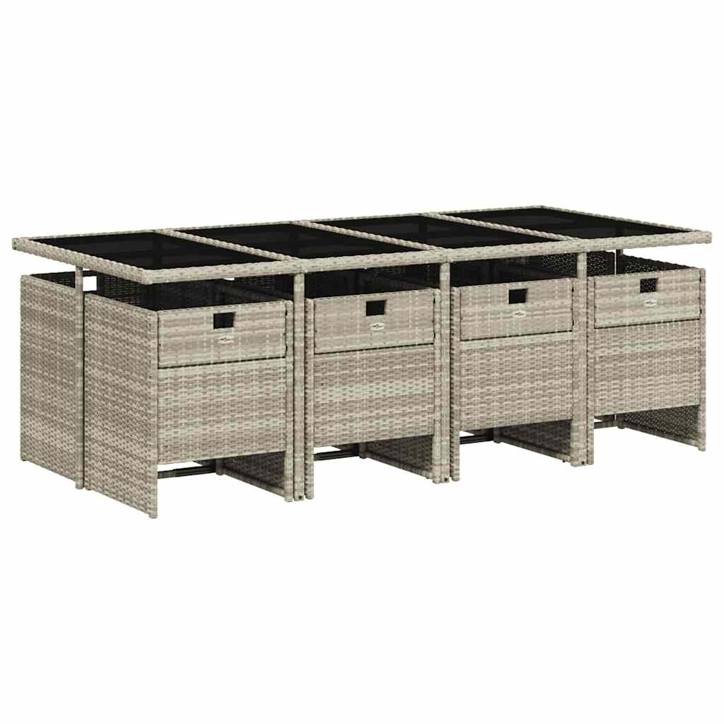 Set Pranzo da Giardino 9pz con Cuscini Grigio Chiaro Polyrattan | homemem39