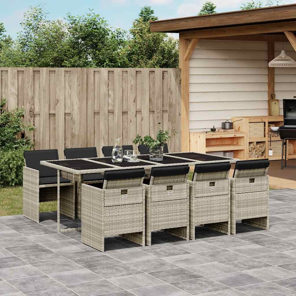 Set Pranzo da Giardino 9pz con Cuscini Grigio Chiaro Polyrattan - homemem39