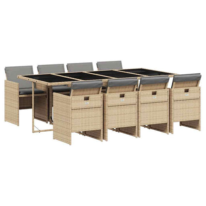 Set Pranzo da Giardino 9 pz con Cuscini Beige Misto Polyrattan | homemem39