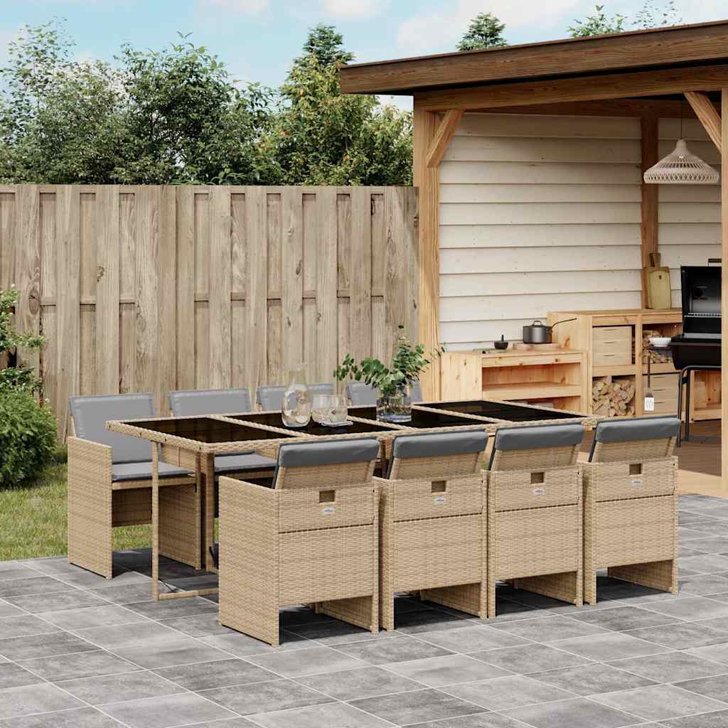 Set Pranzo da Giardino 9 pz con Cuscini Beige Misto Polyrattan | homemem39