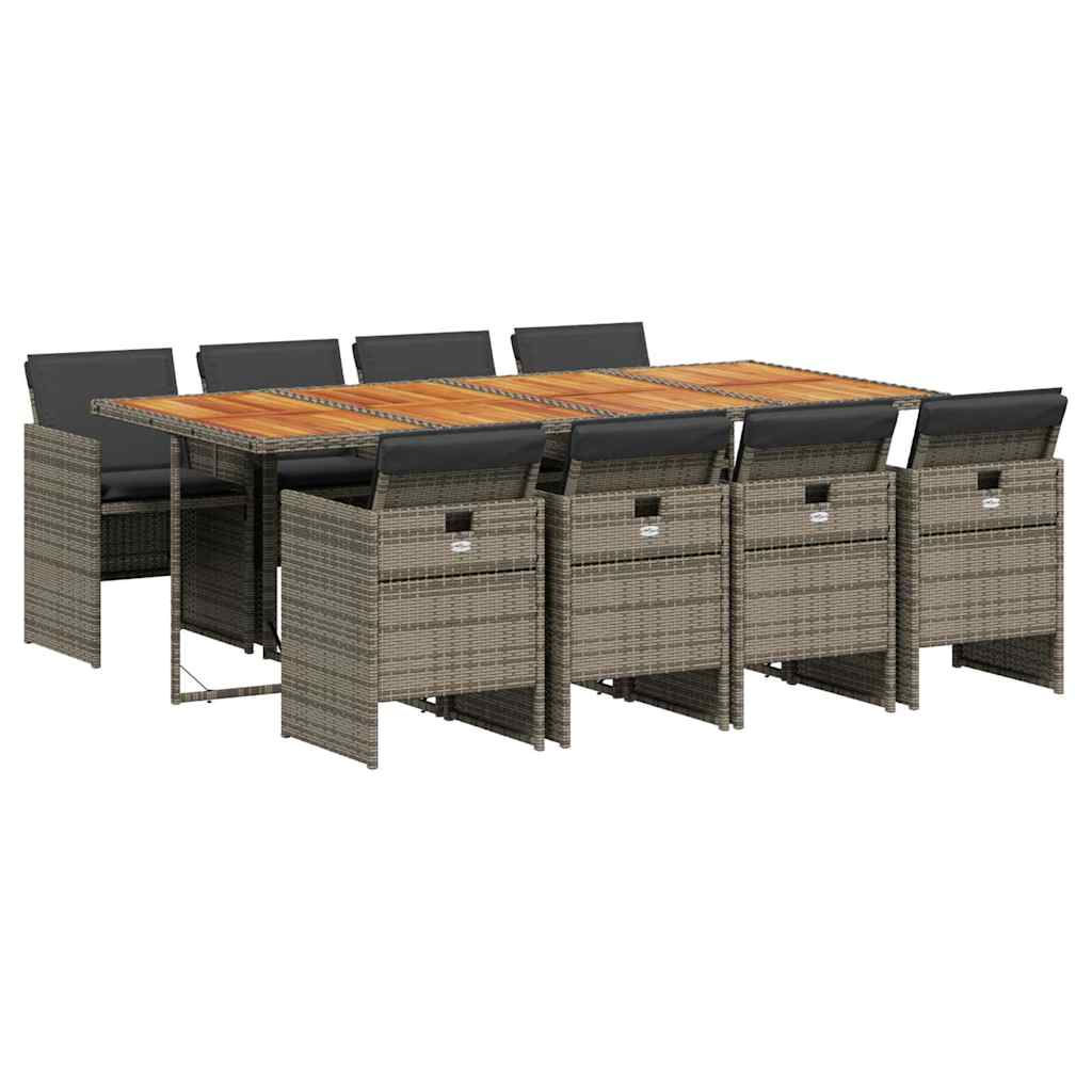 Set da Pranzo da Giardino 9 pz con Cuscini in Polyrattan Grigio | homemem39