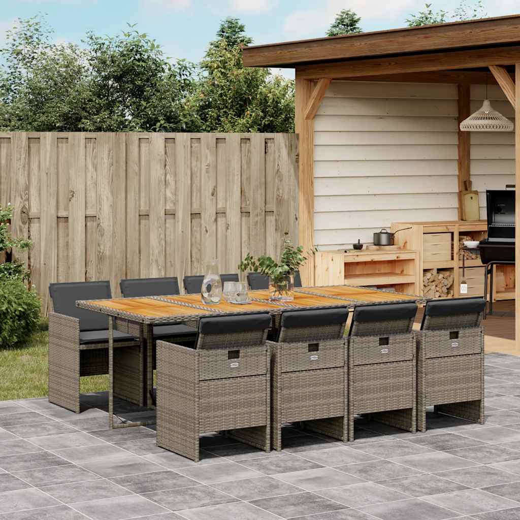 Set da Pranzo da Giardino 9 pz con Cuscini in Polyrattan Grigio | homemem39