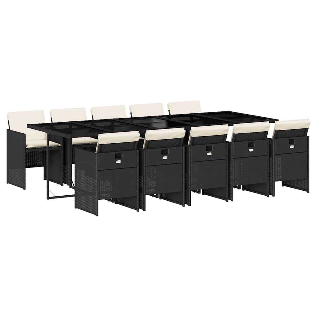 Set da Pranzo da Giardino 11 pz con Cuscini in Polyrattan Nero | homemem39