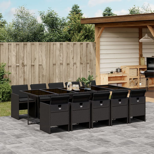 Set da Pranzo da Giardino 11 pz con Cuscini in Polyrattan Nero - homemem39