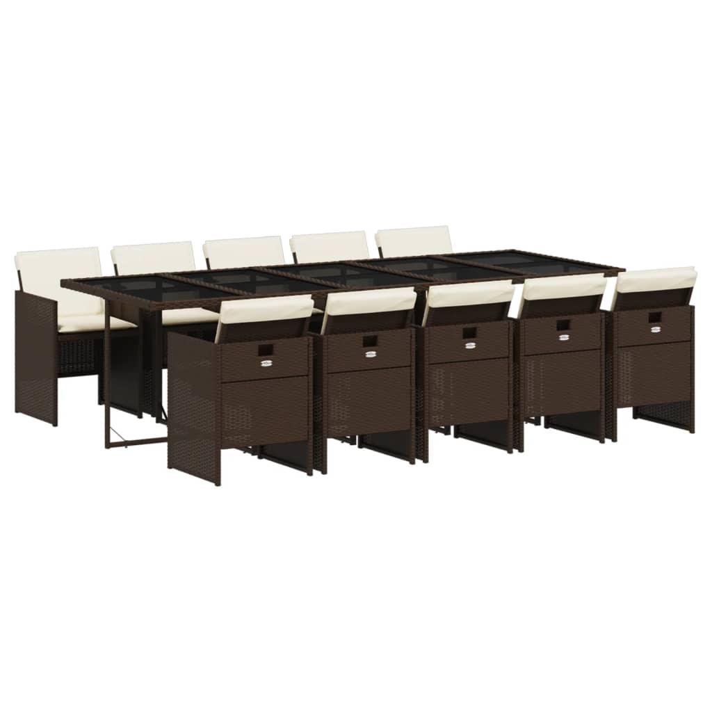 Set da Pranzo da Giardino 11 pz con Cuscini Polyrattan Marrone - homemem39