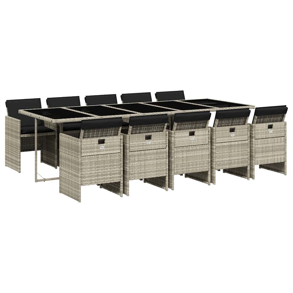 Set Pranzo Giardino 11pz con Cuscini Grigio Chiaro Polyrattan | homemem39