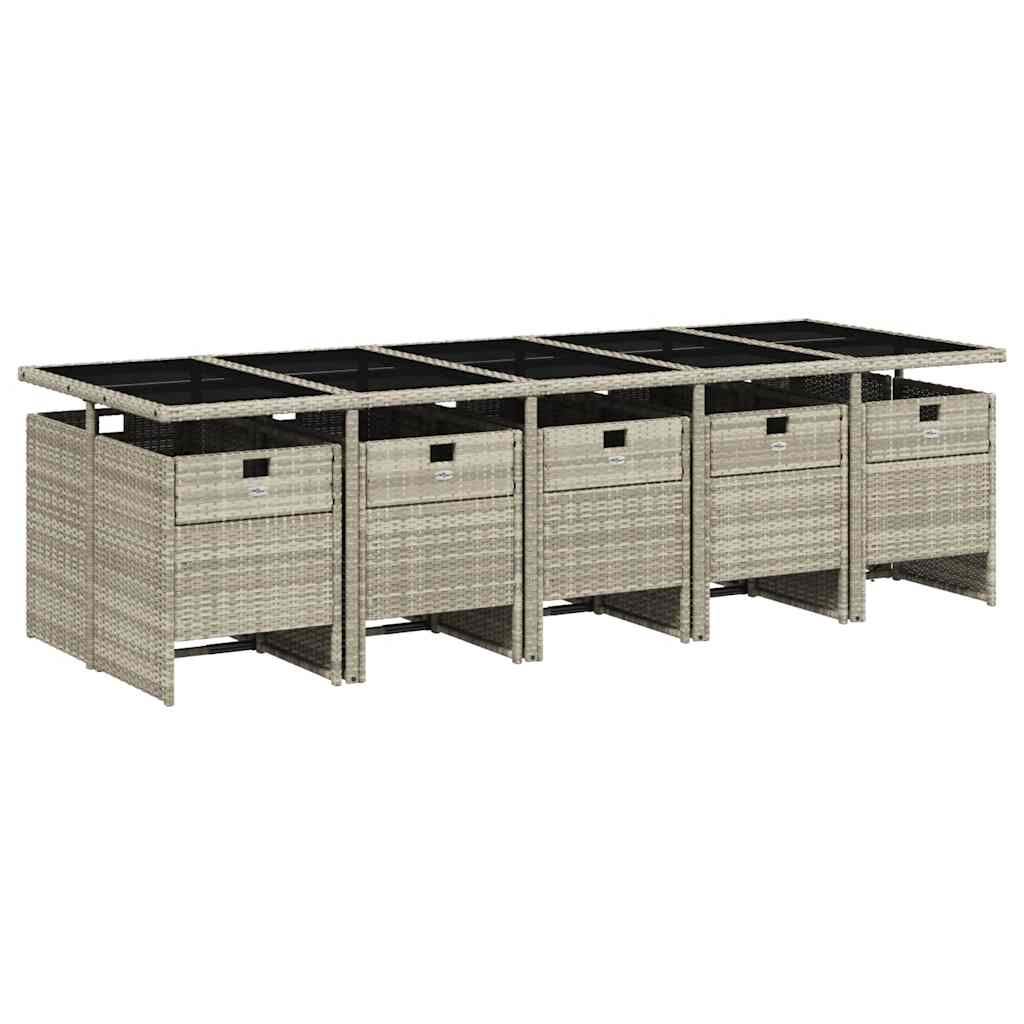 Set Pranzo Giardino 11pz con Cuscini Grigio Chiaro Polyrattan | homemem39