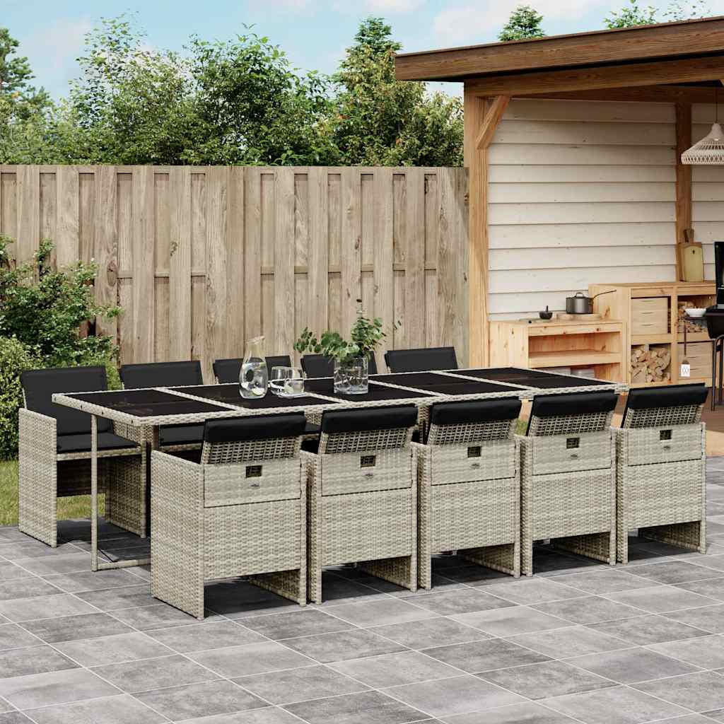 Set Pranzo Giardino 11pz con Cuscini Grigio Chiaro Polyrattan | homemem39