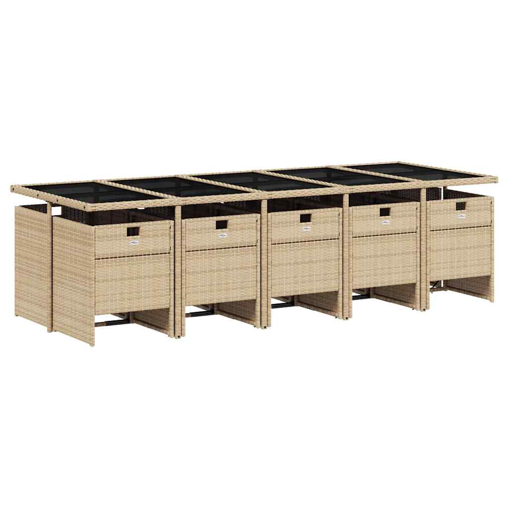 Set Pranzo da Giardino 11 pz con Cuscini Beige Misto Polyrattan | homemem39