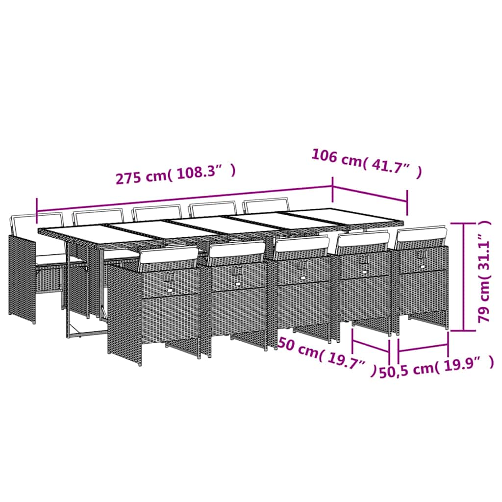 Set da Pranzo da Giardino 11pz con Cuscini in Polyrattan Grigio | homemem39