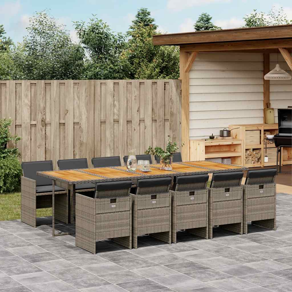 Set da Pranzo da Giardino 11pz con Cuscini in Polyrattan Grigio | homemem39